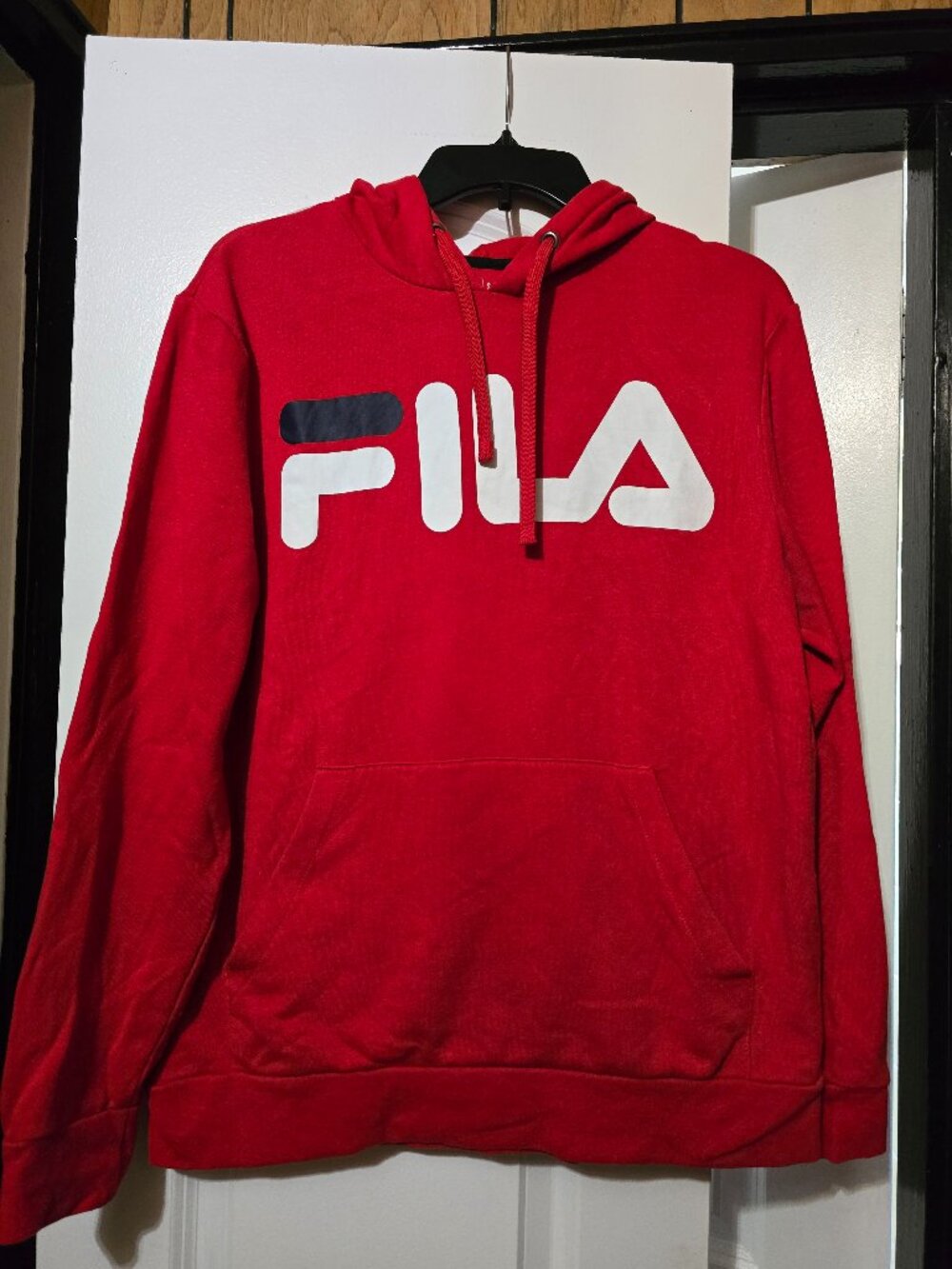 Fila Men's Red Pullover Hoodie w White Logo On The Chest - Size Small